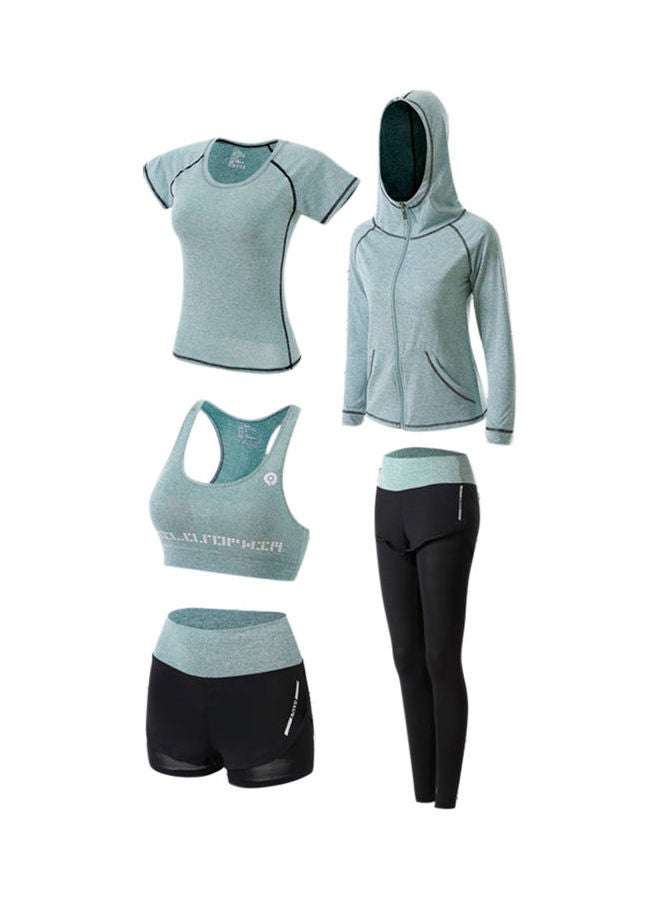 5-Piece Gym Running Sport Yoga Bra Shorts Pant Trousers Top Coat Tracksuit Green - Image 1
